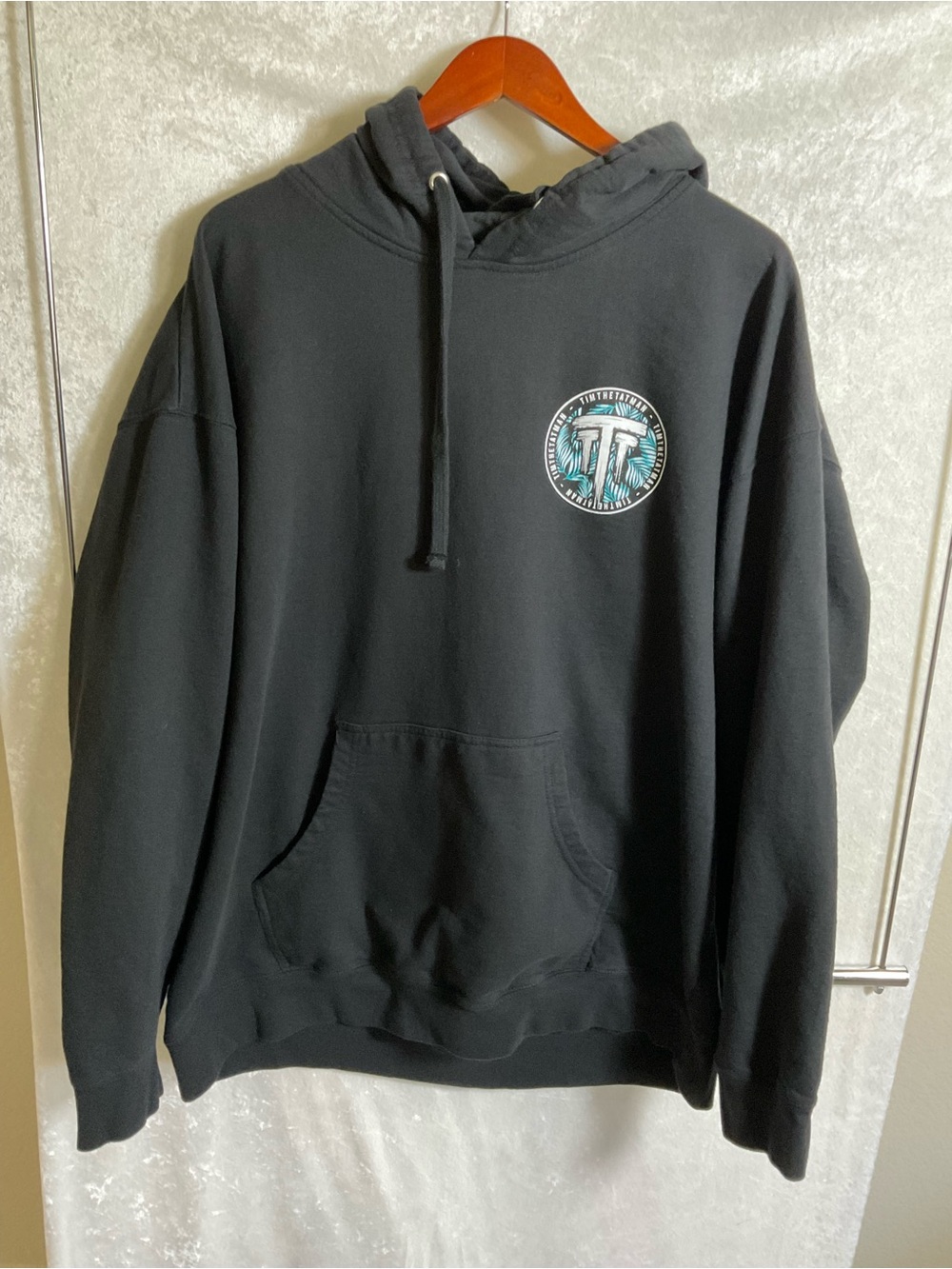 Men's Gaming  Black Pullover Hoodie with Teal  Tin Man
